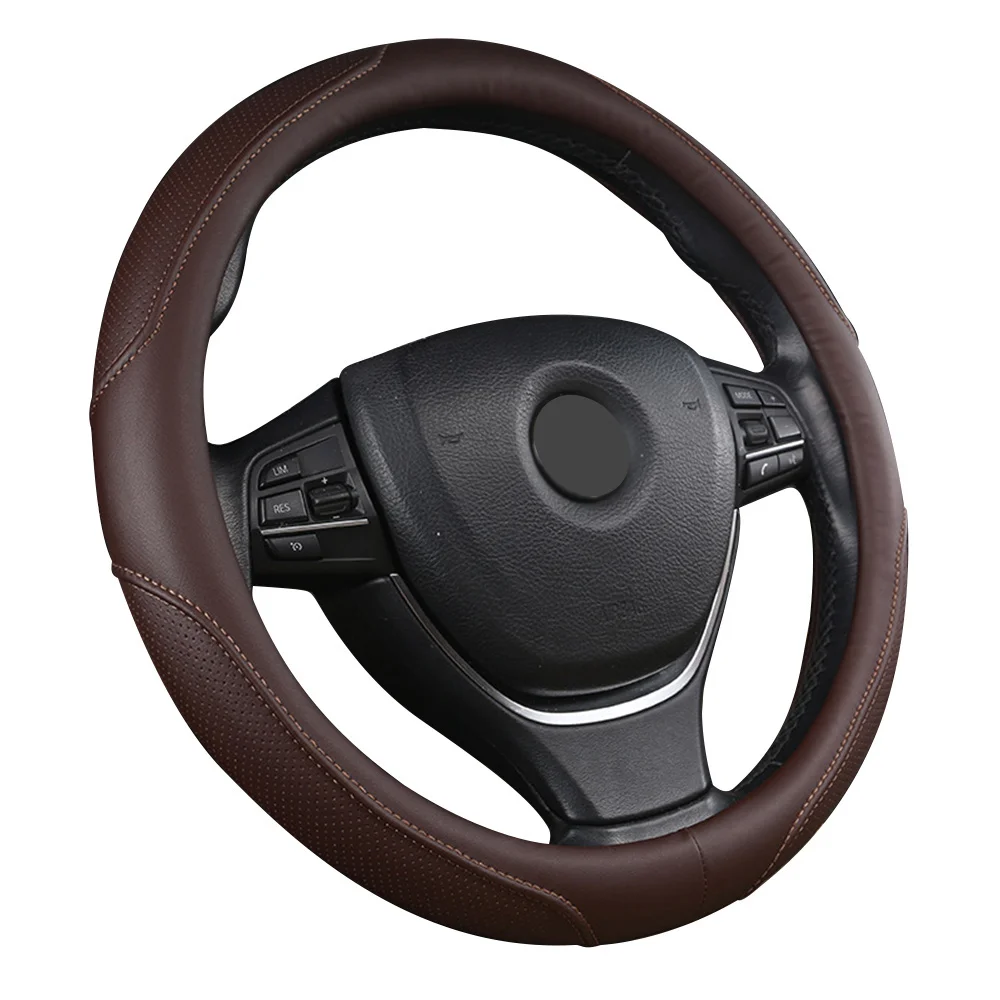

15"/38cm Faux Leather Car Steering Wheel Cover Anti-slip Protector Car Styling Steering-Wheel Braid Stitch On Wrap Universal