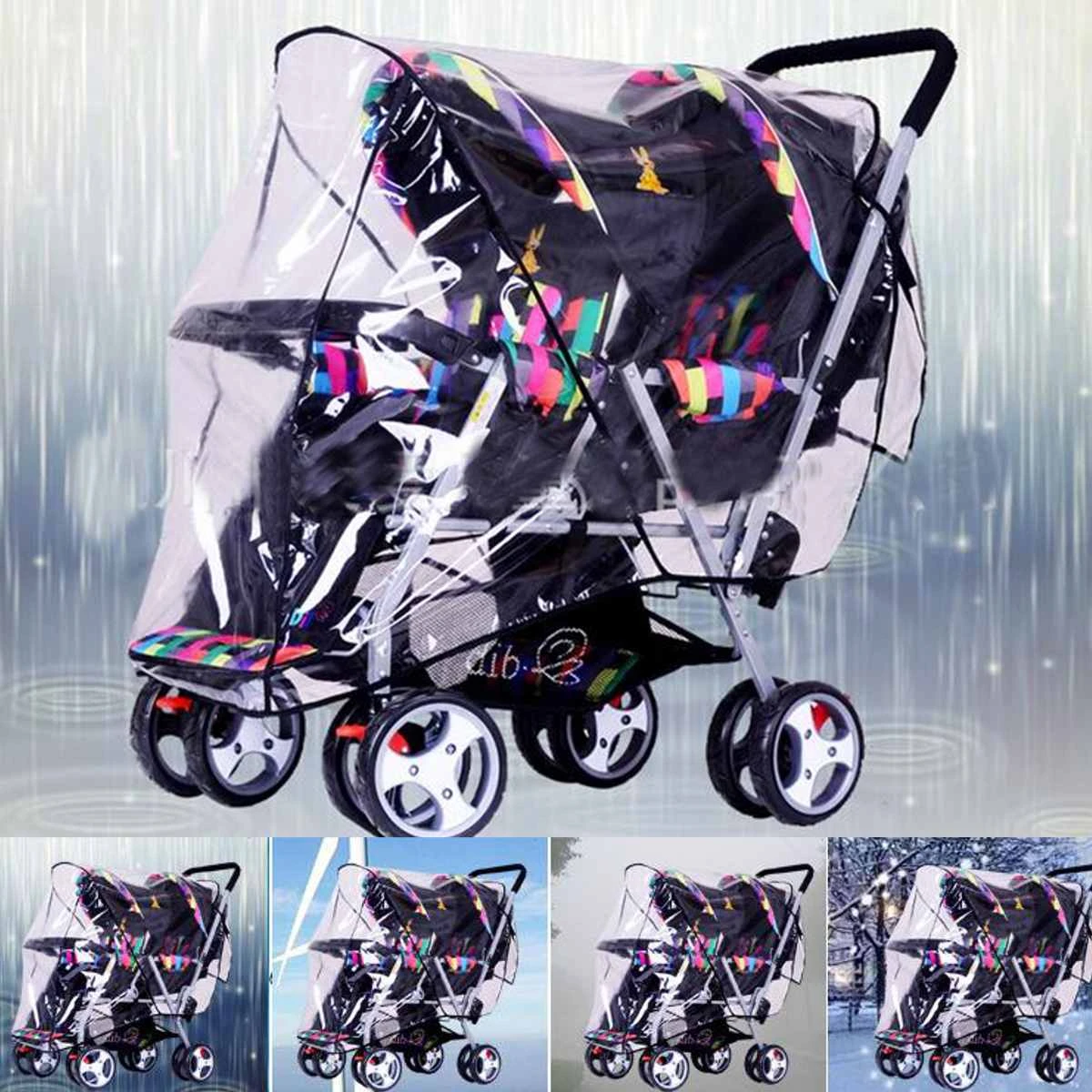 double pram rain cover