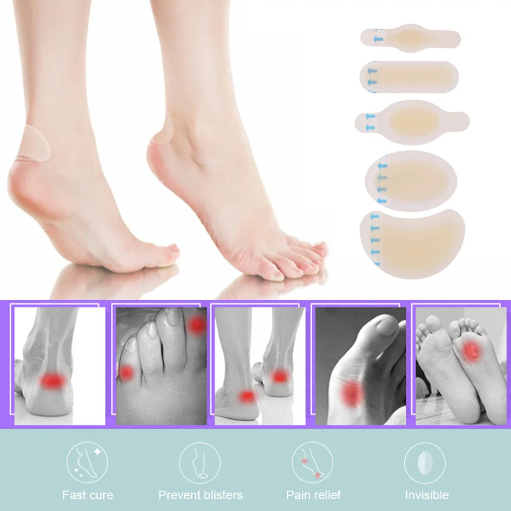 

5pcs Gel Shoes Stickers Soft Hydrocolloid Pads Relief Pain Blisters Bunions Corns Calluses Friction Pressure Spots Heel Pain