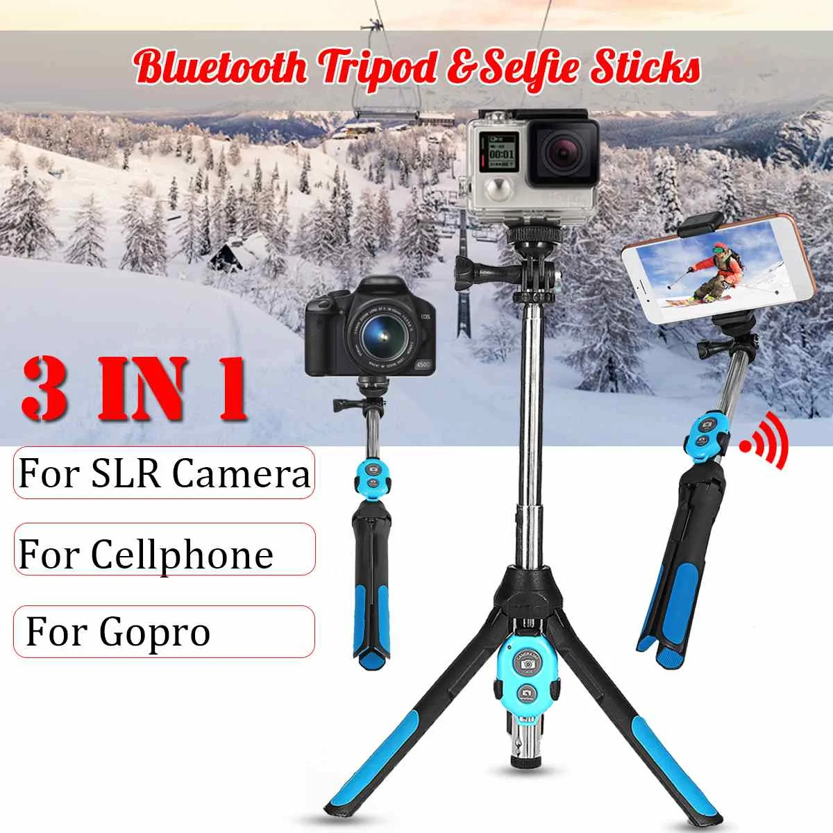 

3 in 1 Foldable Selfie Stick bluetooth Selfie Stick Tripod with Remote Controller Extendable Phone Tripod for DVR Sport Camera