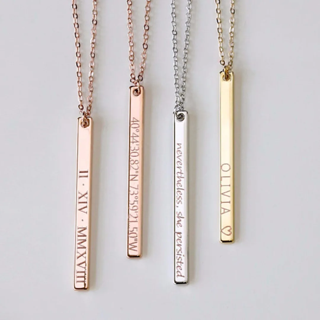 

Shellhard Charming Women Jewelry Popular Personalized Custom Engraved Name Date Bar Pendant Necklace Romantic Unique Chic Chain