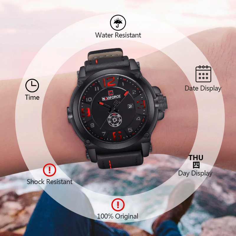 

NAVIFORCE Men Watch Big Dial Top Brand Military Quartz Sports Male Watches Leather Waterproof Wrist Watch Relogio Masculino 2019