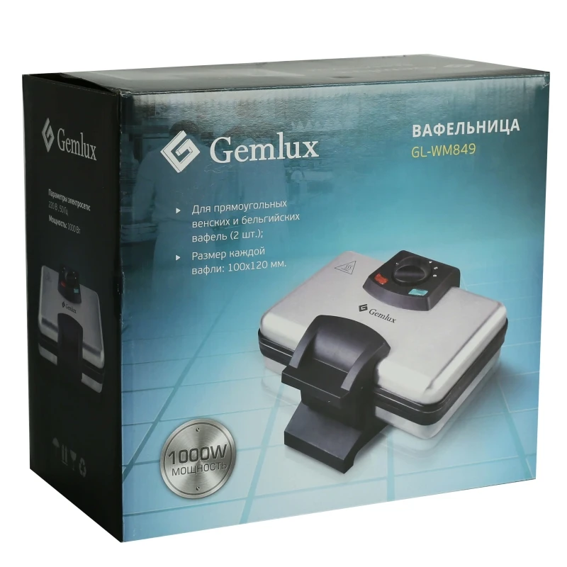 Вафельница GEMLUX GL-WM849(Мощность 1800 Вт, поворотная, для венских и бельгийских вафель, 2 пресс-формы с антипригарным покрытием, регулируемый термостат