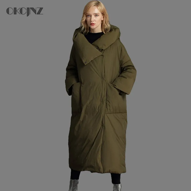 XS-7XL, Женская куртка, зимняя парка на утином пуху, Толстая теплая зимняя верхняя одежда размера плюс, одежда, гусиное перо, длинное пальто OKQ014