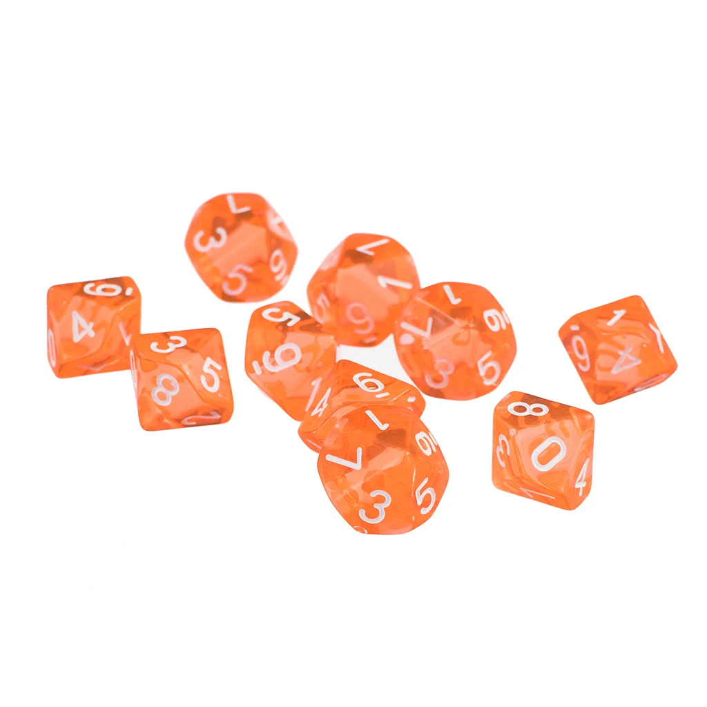 Набор из 10 игральных костей D10 Ten Sided Gem Dice для RPG Dungeons Dragons набор с оранжевым камнем