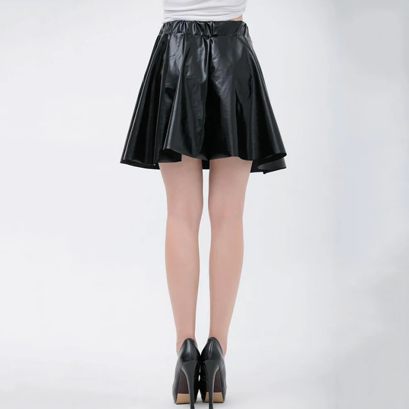 

Womens Skater Flared Short Pleated Mini Skirt Shiny Metallic Wet Look Latex Skirt