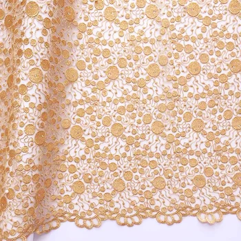 

Gold African Lace Fabric High Quality French Lace Fabric 2019 Nigerian Laces Embroidery Guipure Embroidery Fabric For Wedding