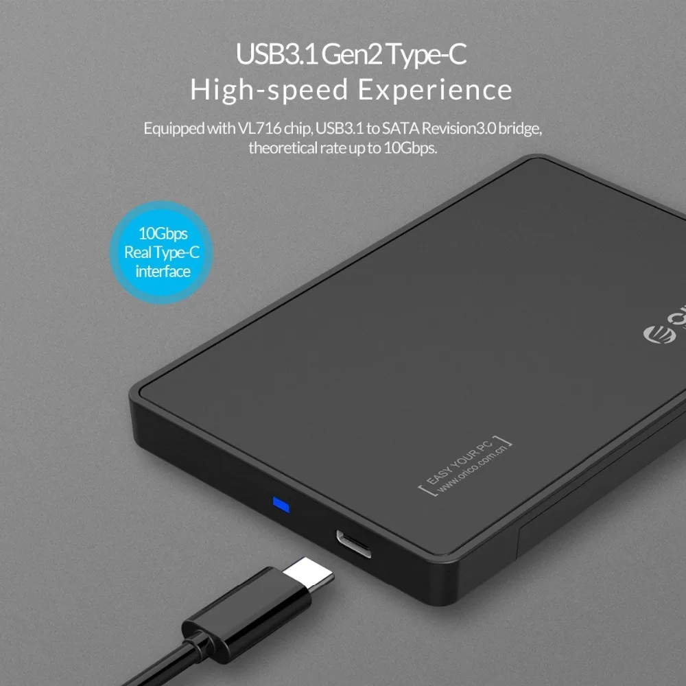 ORICO 2,5 дюймов type-C жесткий диск Корпус USB3.1 Gen2 type-C SSD адаптер USB3.0 коробка для жесткого диска для SSD Внешний HDD Чехол