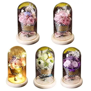 

Glass Cover Eternal Flower Gift Box LED Flashing DIY Dry Rose Multipurpose For Wedding Marriage Party Decor Valentine's Day Gift