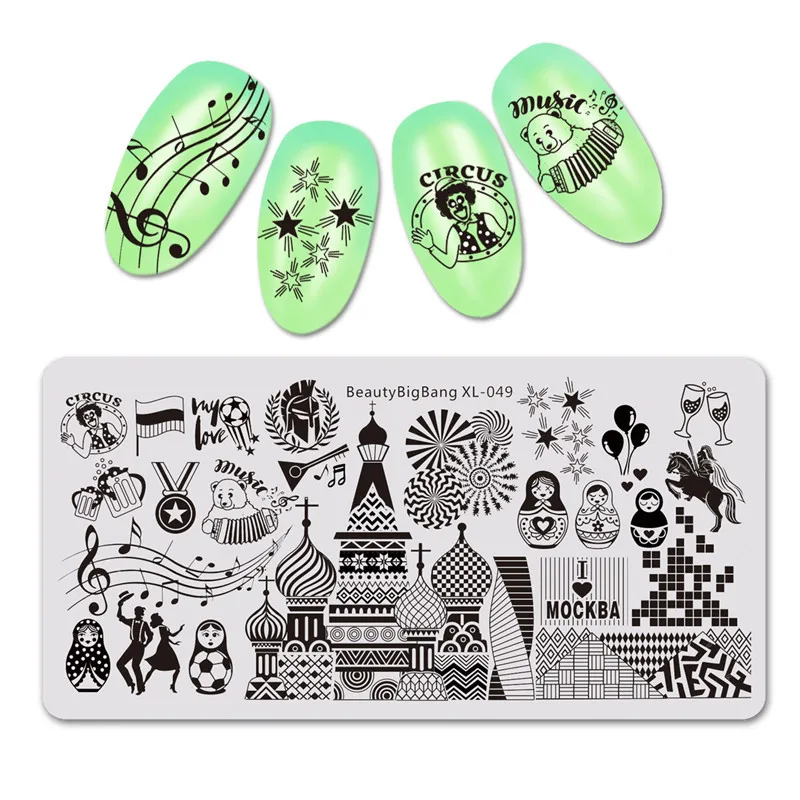 

BeautyBigBang Nail Stamping Plates Stencil Rectangle Russian Doll Culture Pattern Stamping For Nails Template Art Tools XL-049