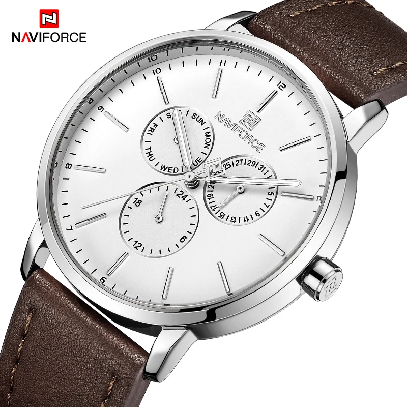 

Top Brand NAVIFORCE Men's Fashion Ultra-Thin Analog Quartz Wrist Watch Leather Strap Sports Watches Men Waterproof Clock Male