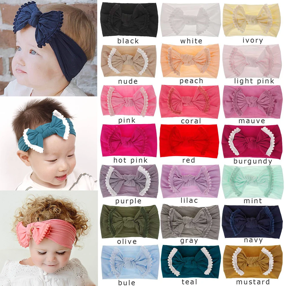 Baby Kid Girl Bow Turban Large Strechy Cotton Hair Band Colour Elastic Headband