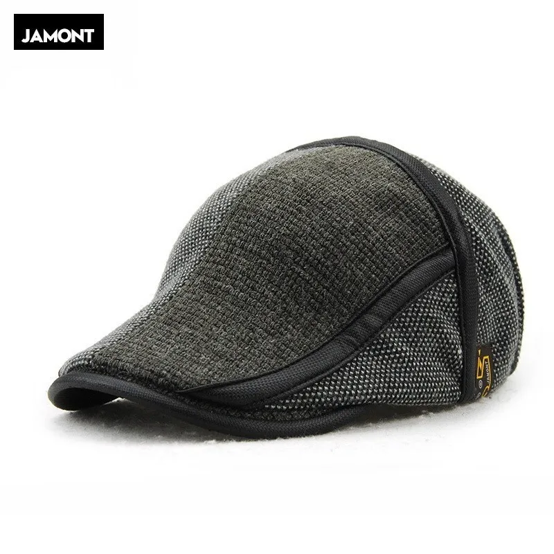 Мужские вязаные шерстяные шапки JAMONT Newsboy зимняя теплая Кепка Утконос с козырьком
