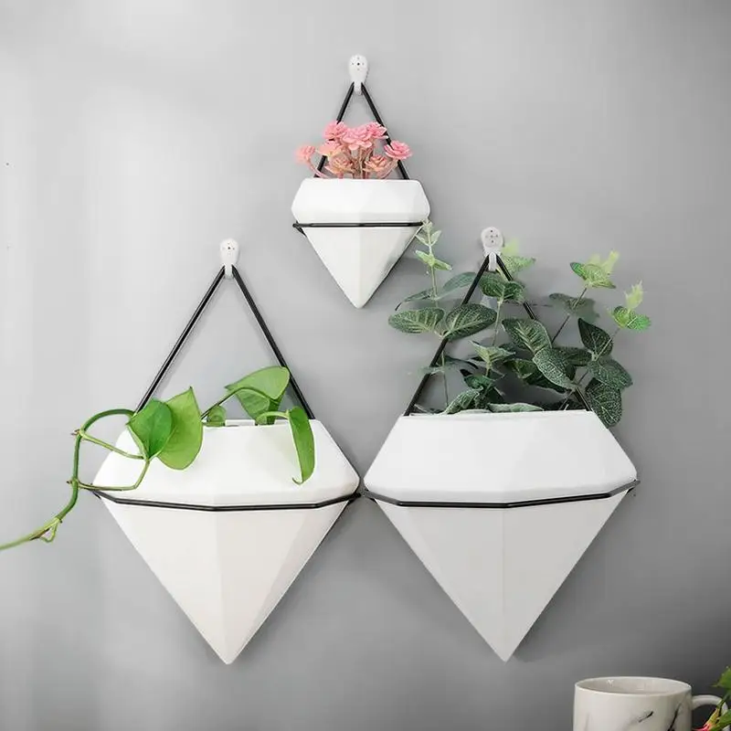 

Hydroponic Ceramics Flower Pot Innovative Potted Plant Flower Container Wall Hanging Decoration Geometric Design