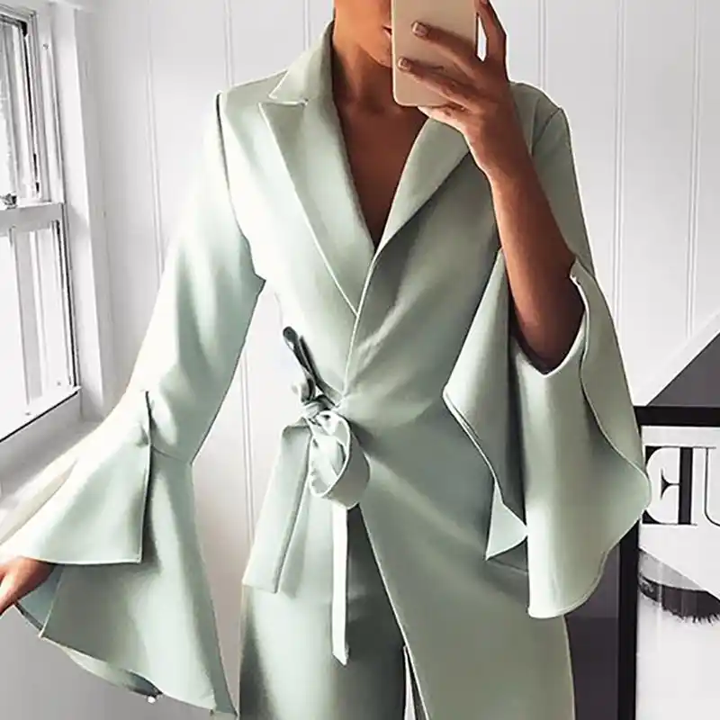 irregular flared sleeve knot side wide leg jumpsuit