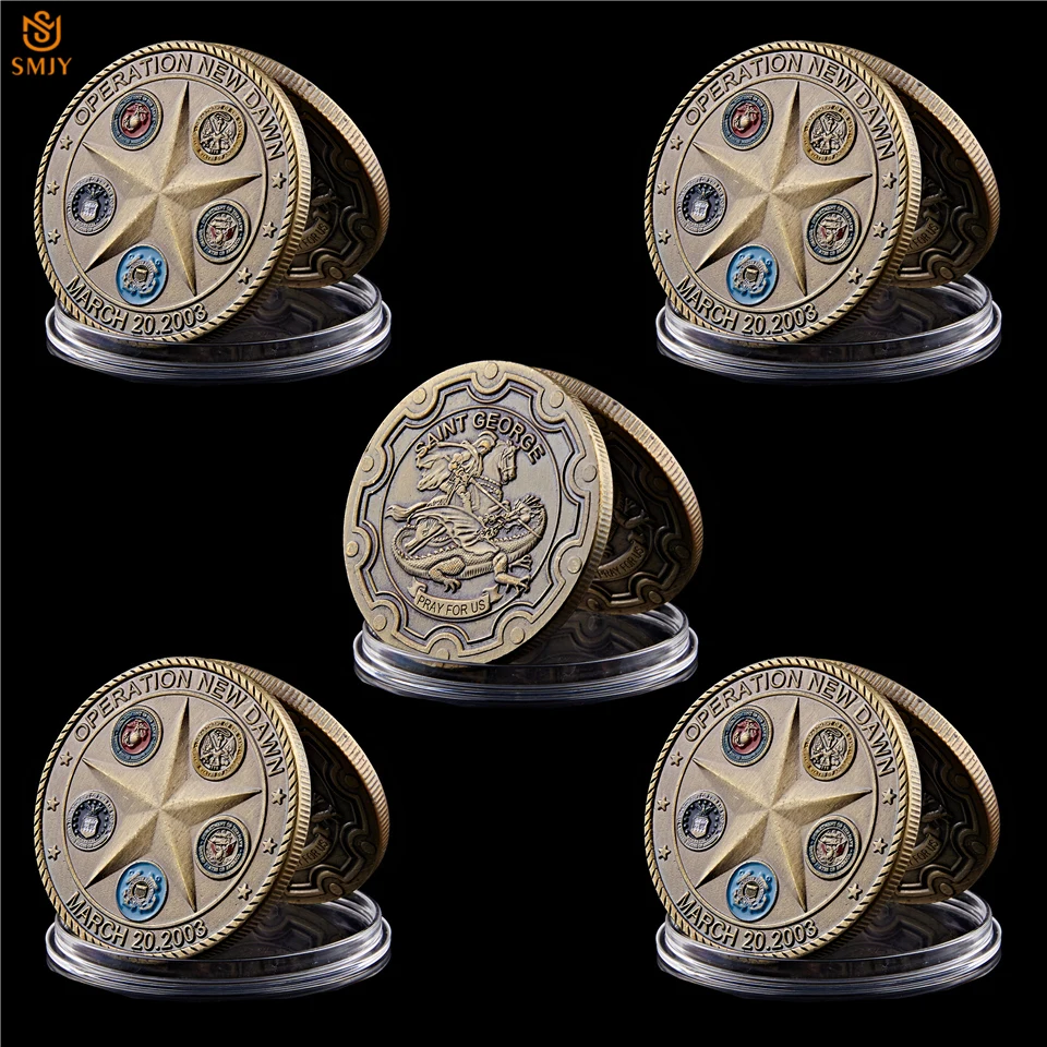 

5Pcs 2003 USA Saint George Pray For US Operation New Dawn Copper Military Challenge Token Coin Collectibles
