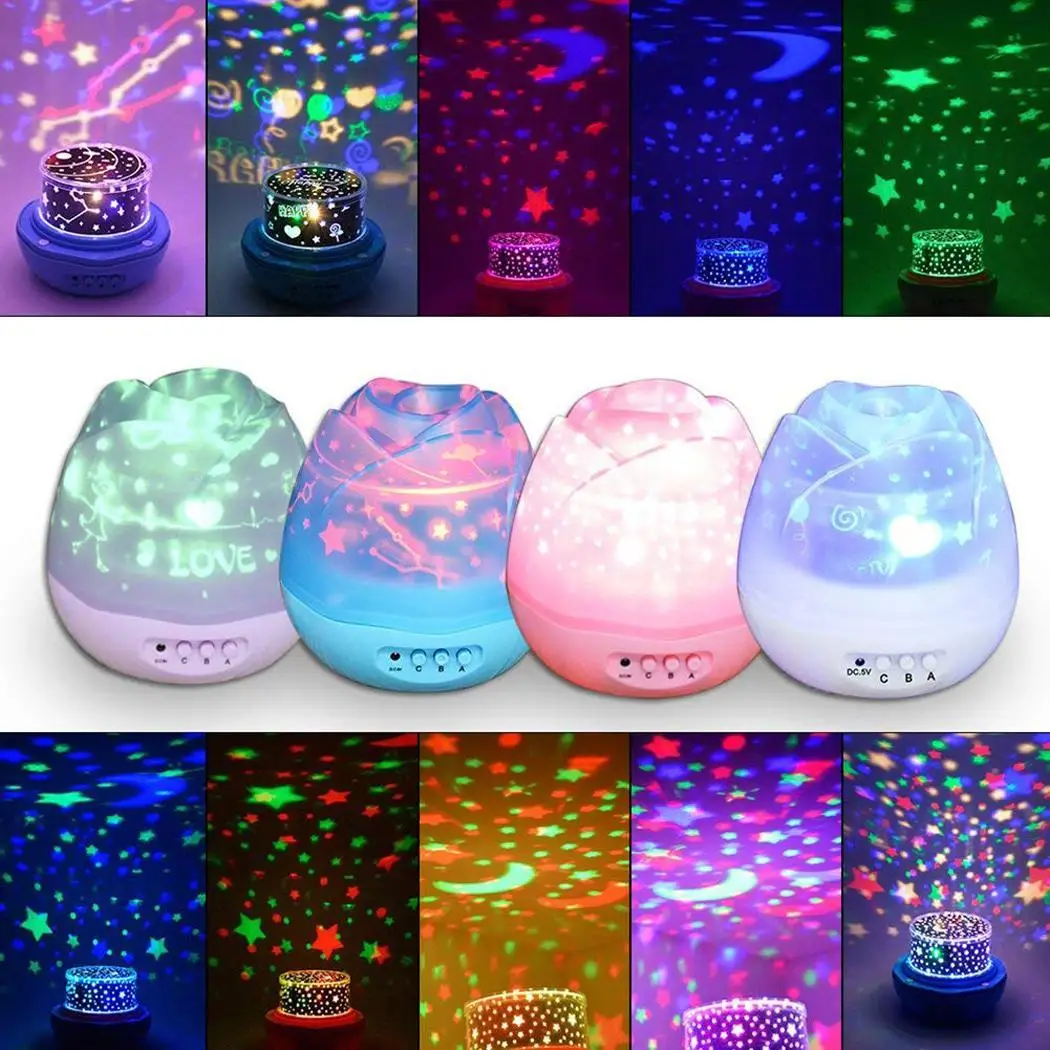 

12 etc Rose Night 92inch 4 Light Flower Lamp Rotating Projector Bedroom 6W Projection 5cm Pattern Rotating 2 Home LED