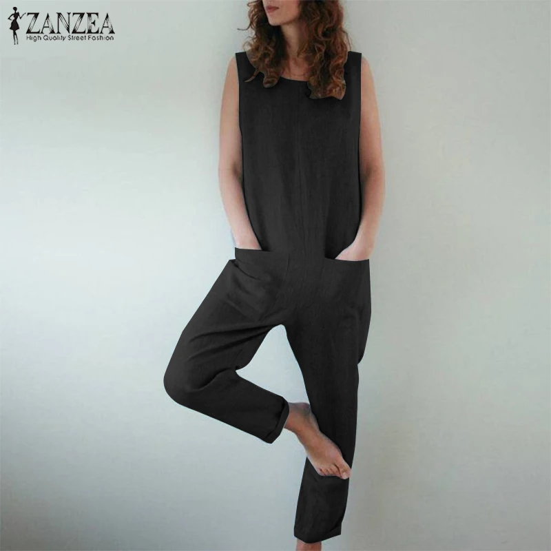 

Rompers Women Jumpsuit Plus Size Female Combinaison ZANZEA Casual Overalls Vintage Jumpsuits Long Dungarees Long Mono Playsuit