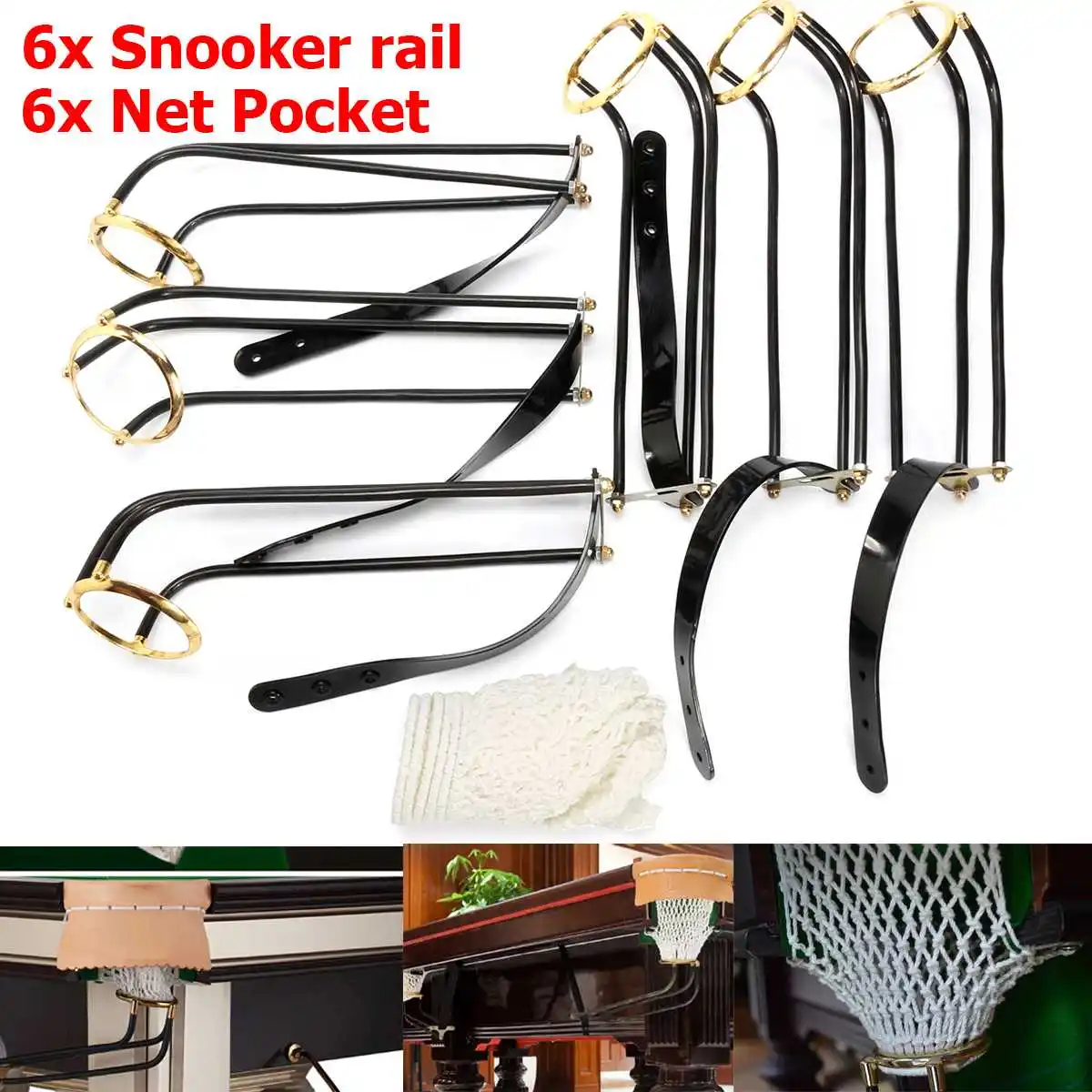 

6Pcs/Set Sandard Pool Snooker Billiard Table Solid Iron Rail Cotton Net Pockets/ Set Sport Snooker Billiard Accessories Kit New