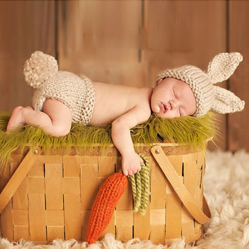 3pcs/Set Newborn Photography Props Knitted Cute Rabbit Shaped Hat+Shorts Outfits Costume Winter Baby Photo Clothes Suit | Детская одежда