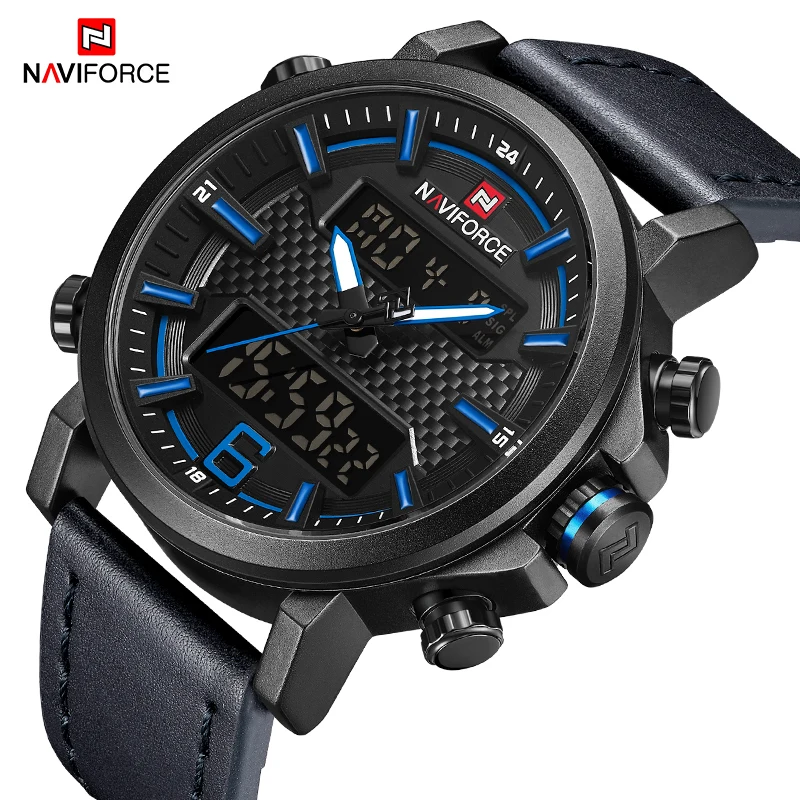 Лидирующий бренд NAVIFORCE мужские спортивные часы кварцевые Светодиодные цифровые