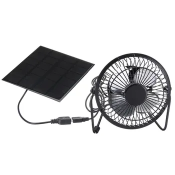 

EAS-High Quality 4 Inch Cooling Ventilation Fan USB Solar Powered Panel Iron Fan For Home Office Outdoor Traveling Fishing
