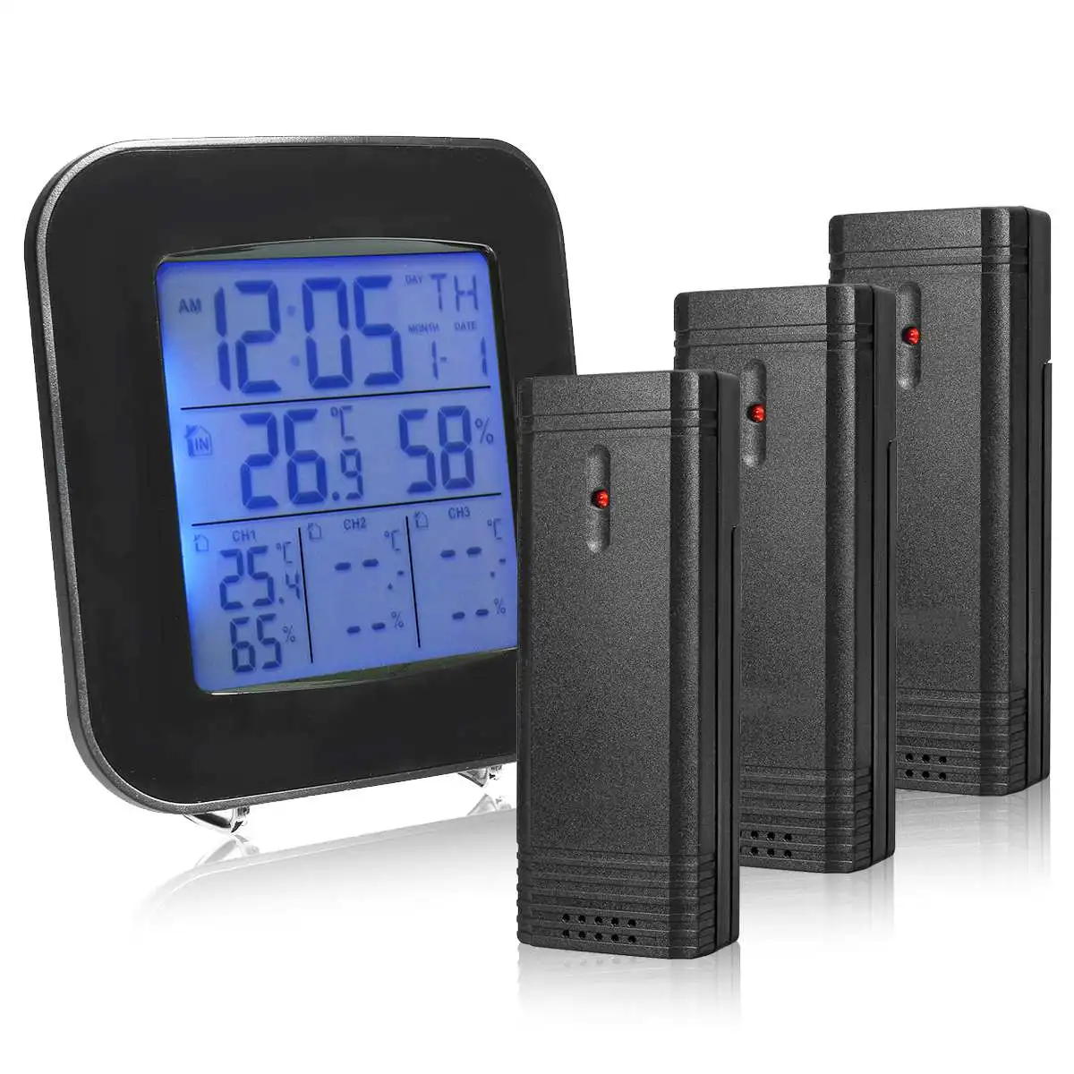 

Digital Wireless Weather Station Thermometer Hygrometer 3 Sensor Temperature Humidity Meter Alarm Clock Instruments Outdoor