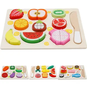 

Children Pretend Role Play House Toy Cutting Fruit Food Toy Jigsaw Puzzle Beneficial Wisdom Wood Family Educational Toys