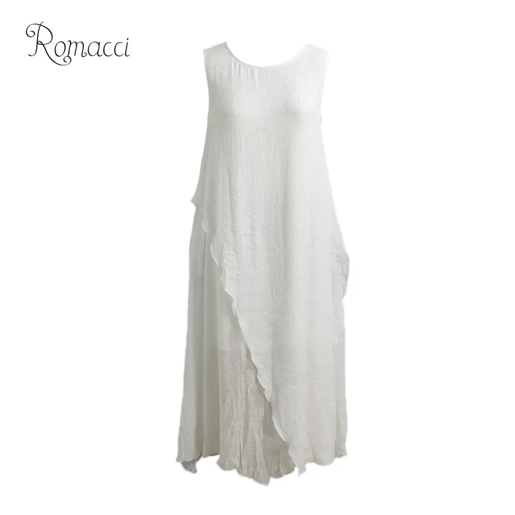 

Romacci Plus Size Dress Women 4XL 5XL 2019 Sleeveless Summer Dress O Neck Vintage Maxi Long Dresses Loose Oversized Clothing