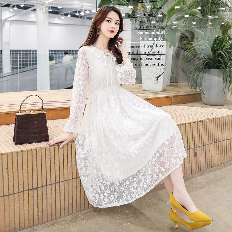 

2019 SPpring Summer Women Lace Dress Female Elegant O-neck Hollow Out Party Dresses Vestidos Plus Size 3XL