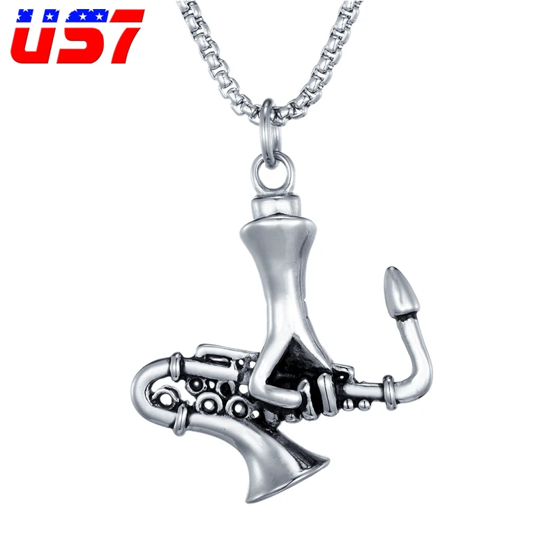 

US7 Rock Sax Musical Pendants Necklaces Male Stainless Steel Saxophone Pendant For Men Bike Tool Hip hop Jewelry Lover Gift