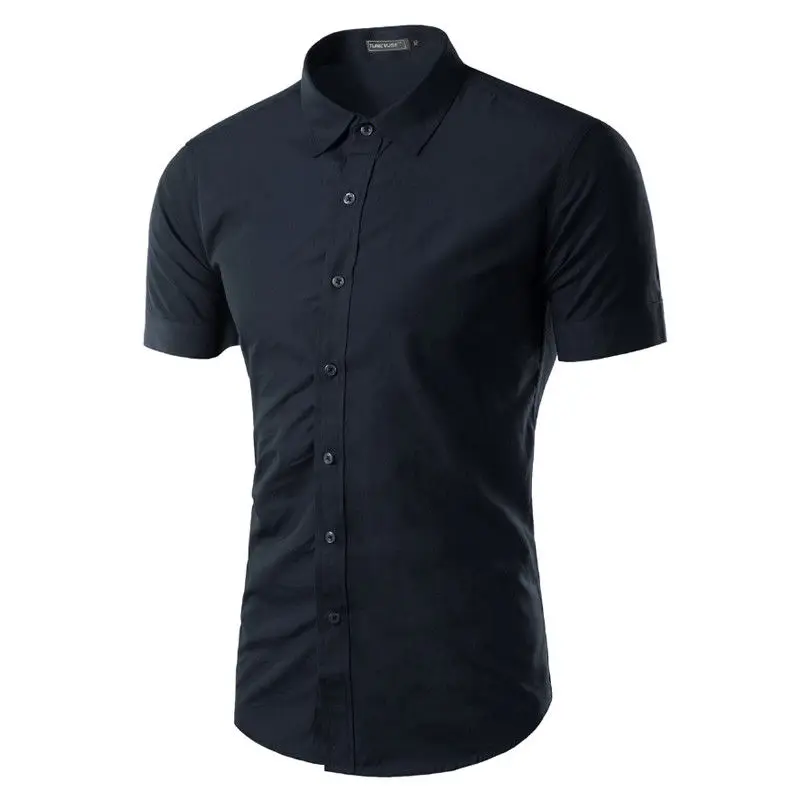 Men Slim Fit Shirt Short Sleeve Work Business Formal Dress Tops Casual