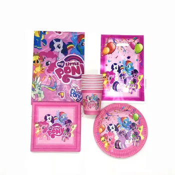 

51Pcs /Lot My Little Pony Theme Design Paper Plates Cups Napkins Bags Kids Birthday Disposable Tableware Decoration Supplies