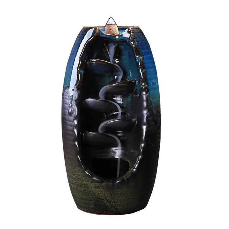 

Fashion Ceramic Backflow Waterfall Smoke Incense Burner Censer Holder Home Decor 10x Cones