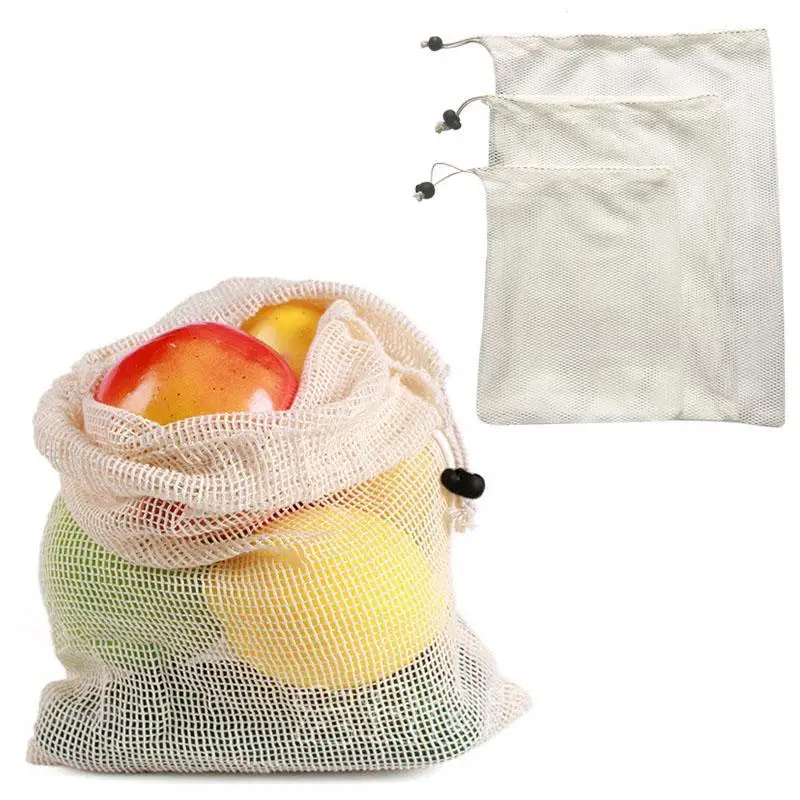 Reusable Mesh Fruit Bag Drawstring Grocery Fruit Storage Shopping Bags US 