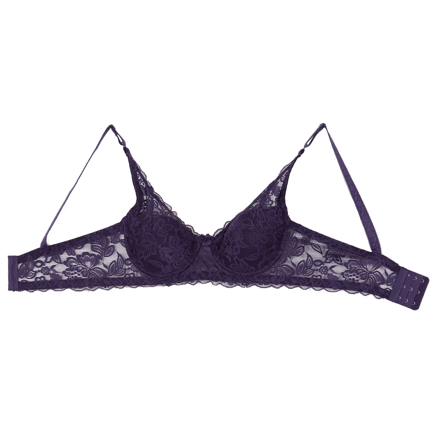 New Lace Women Plus Size Bra New Lace Bra Female Lingerie Deep V Big Size Bra Plus Size Brassiere- Purple 75B