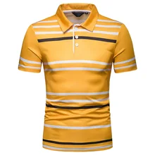 Летний Для мужчин; короткий рукав мужская рубашка-поло полоса контрастного цвета с лацканами, приталенный силуэт Повседневное Для мужчин s футболка-поло