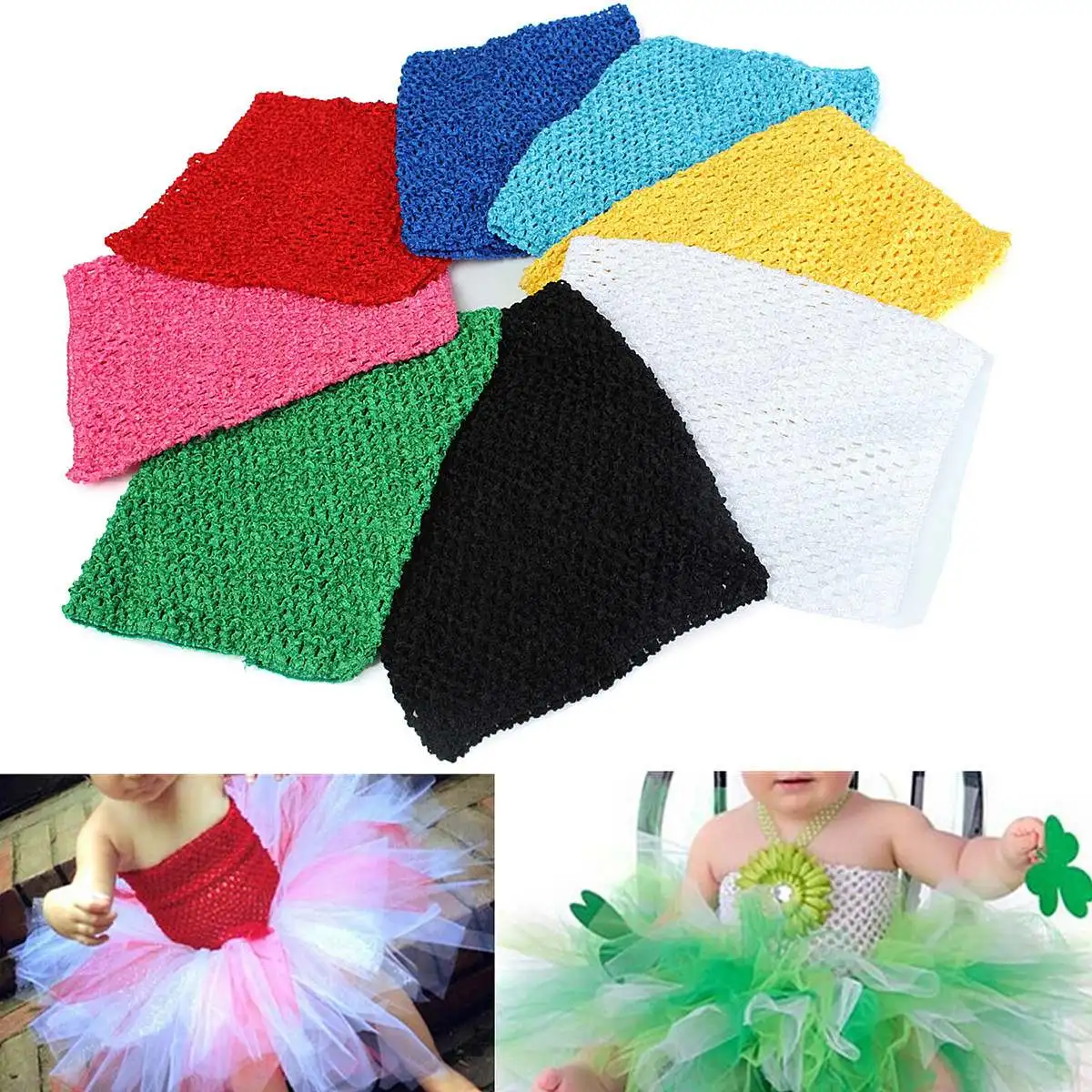 

9" Crochet Tube Top Elastic Waistband Headband Hair Band For Girls Tutu Skirt Soft material 23.5x17.8cm Comfortable Breathable