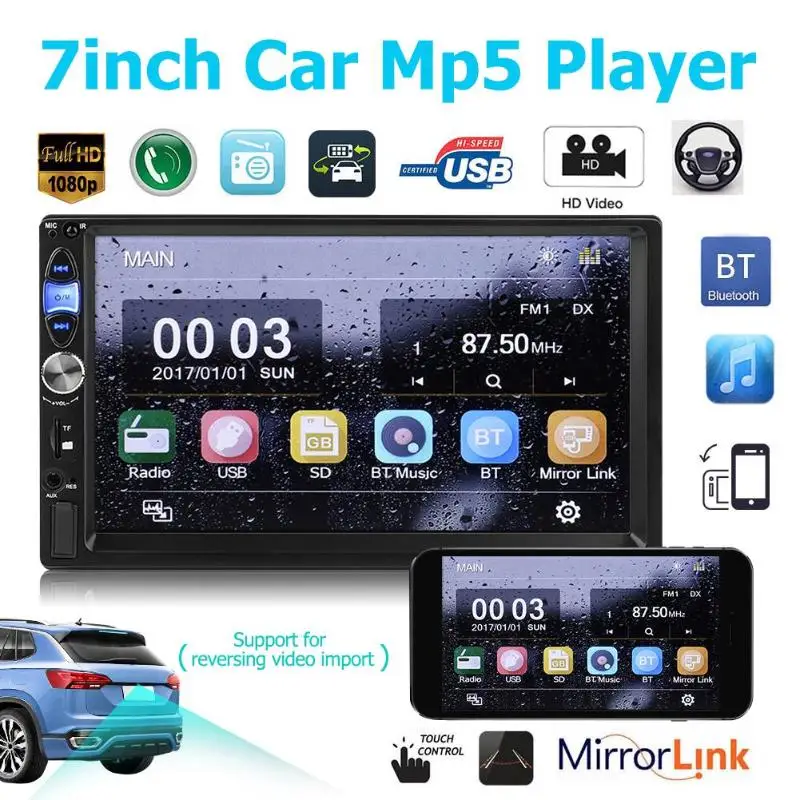 

VODOOL 7035B 7inch 2DIN Car Stereo MP5 Player 3D Dynamic UI FM Radio BluetoothUSB AUX with Remote Control Car Audio Video Player