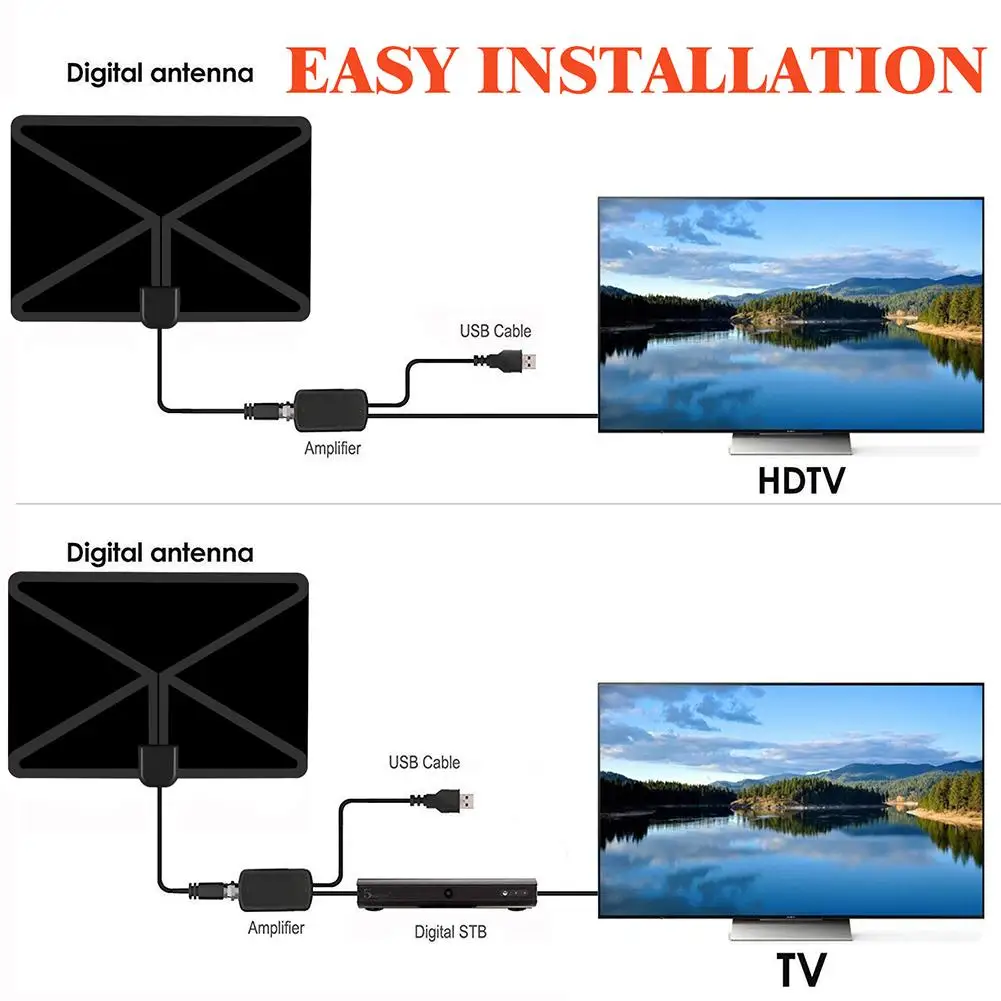 HD Digital TV Antenna Long 80 Miles Range Support For 4K 1080P HDTV Amplifier Signal Booster Antenna Signal Amplifier Adapter