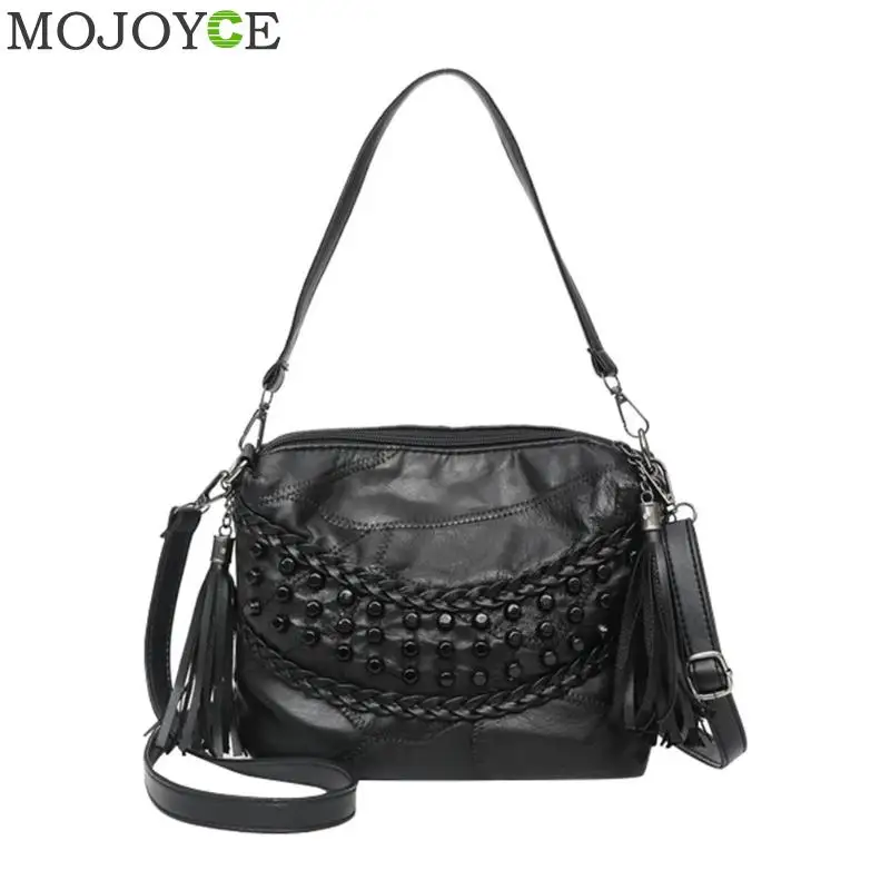 

Rivet Leather Solid Color Female Messenger Bag Women Vintage Crossbody Shoulder Bags for Girls Sac A Dos bolsas feminina