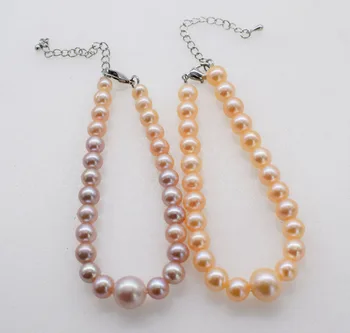 

freshwater pearl pink/purple round 7-10mm AA bracelet 7.5inch wholesale beads nature for woman wedding gift