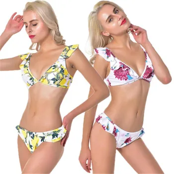 

Sexy Purple Print Bikini 2019 Summer New Swimwear Women Beachwear Buckle Swimming Hollow Swimsuit Bathing Suits Biquini Female
