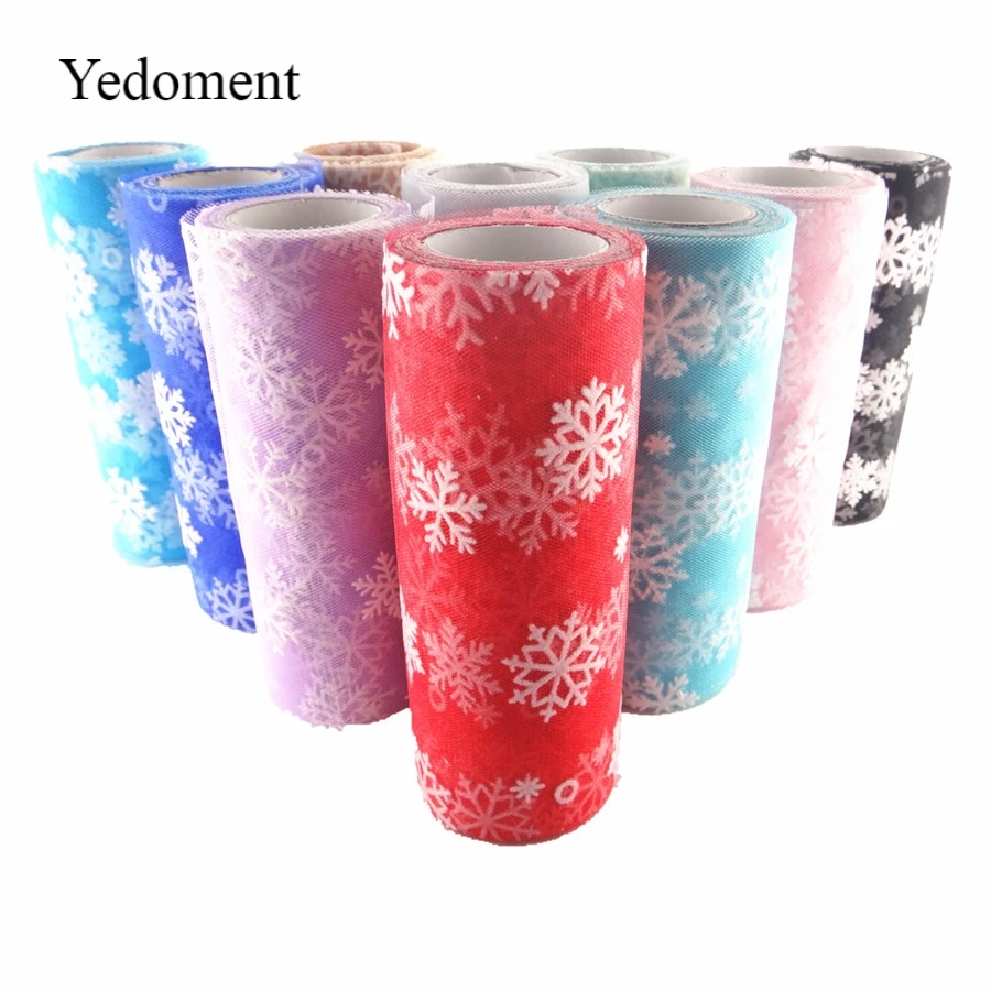 

10Yards/roll 6" 15cm Snowflake Printed Organza Tulle Rolls for Christmas Decoration Tutu Dress Baby Shower Party Supplies