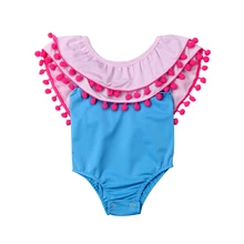 Летний купальный костюм для маленьких девочек с открытой спиной и оборками, купальный костюм с кисточками, купальный костюм, Лидер продаж, Цельный купальник-бикини, От 0 до 3 лет