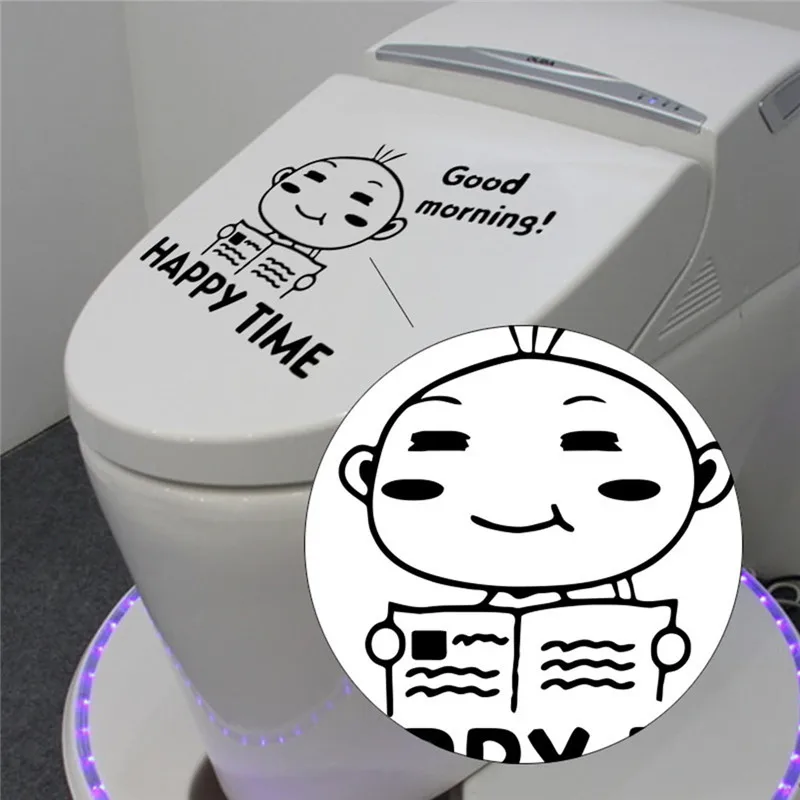 

Bathroom Wash Room Toilet Art Home Decor A Little Boy With Book Good Morning Wall Stickers