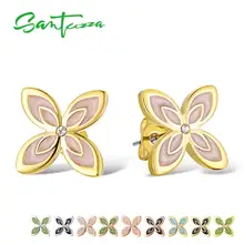 Женские серьги в виде цветка SANTUZZA, элегантные Разноцветные серьги в виде цветка, сверкающие кристаллы, Модные Винтажные Ювелирные изделия ручной работы, эмаль