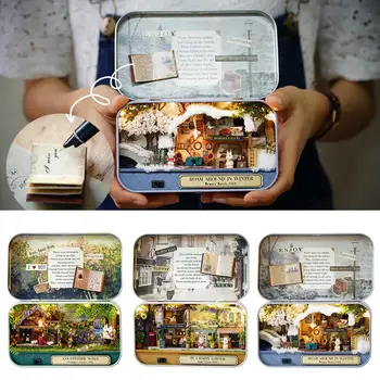 

DIY House Handmade Piece Together Toy Doll Wooden House Children Toys Innovative Birthday Gift With 3 Batteries For Kids