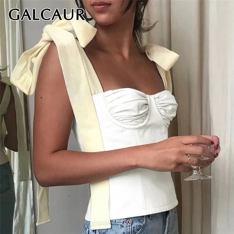 Женский винтажный жилет без рукавов GALCAUR облегающий укороченный топ с рюшами
