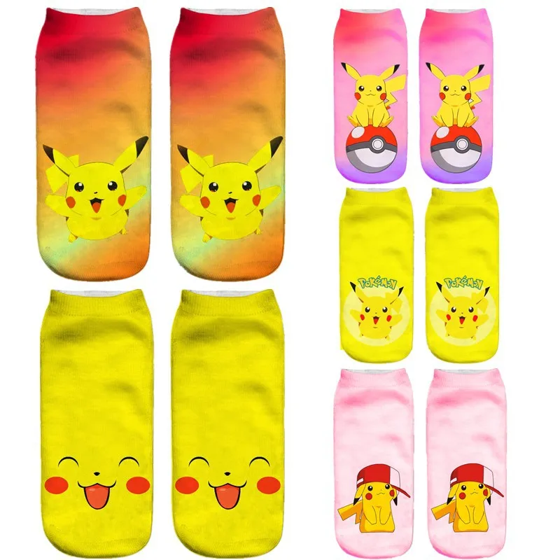 

Kawaii Harajuku Pokemon Pikachu Socks 3D Printed Cartoon Women's Low Cut Ankle Socks Novelty Casual Socks Meias